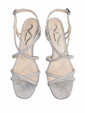 Nina Berkel Glitter Strappy Block Heel Sandals Nude Fantasy Size 9W